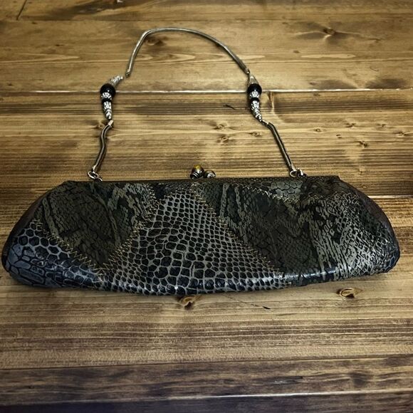 Handmade clutch from India snake print chain strap beaded boho - Picture 3 of 9